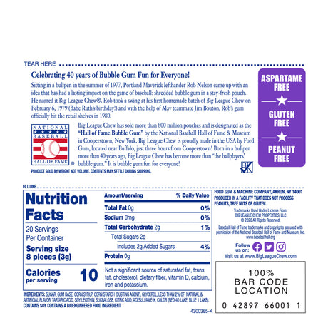 Big League Chew Grape Bubble Gum 2.12 oz