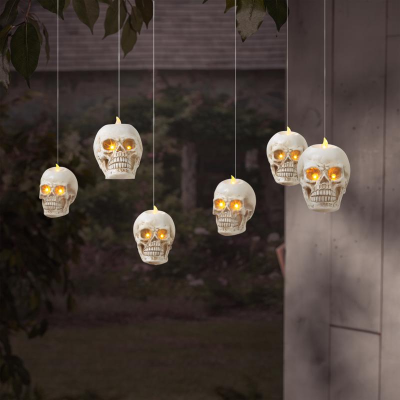 Gerson 5 in. Lighted Hanging Skulls Halloween Decor