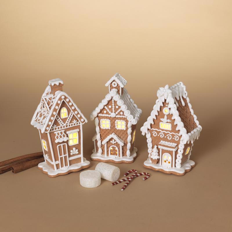 Gerson LED Brown/White Lighted Gingerbread Table Decor 7 in.