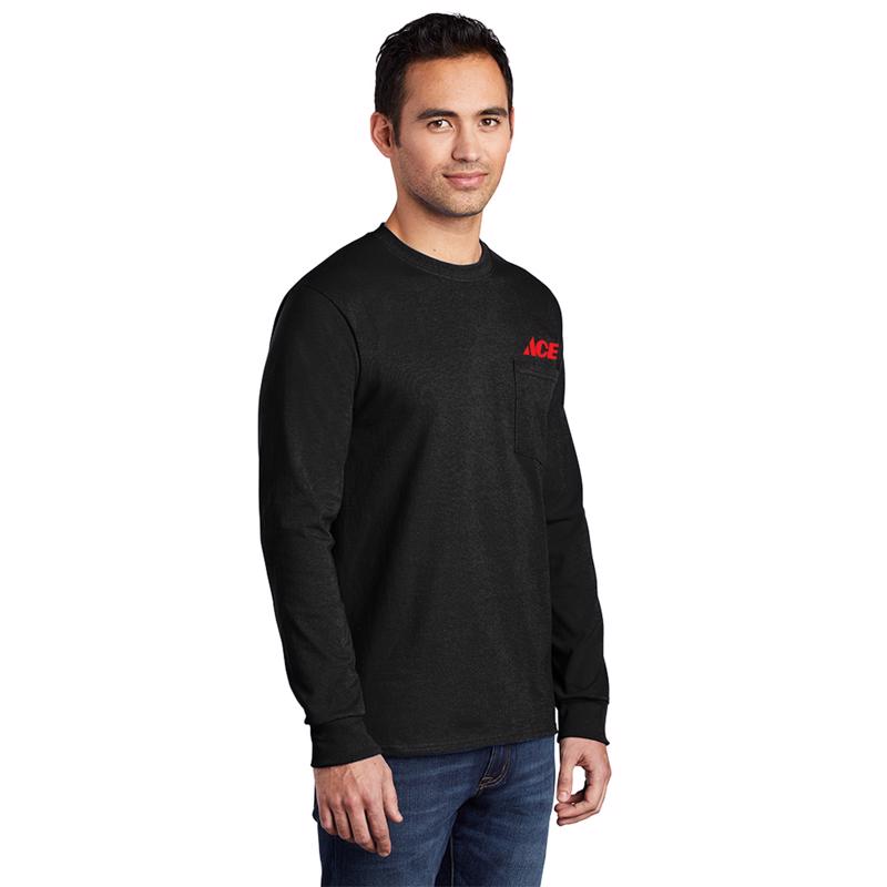 Artcraft S Sizes Unisex Long Sleeve Round Neck Black Pocket T-Shirt