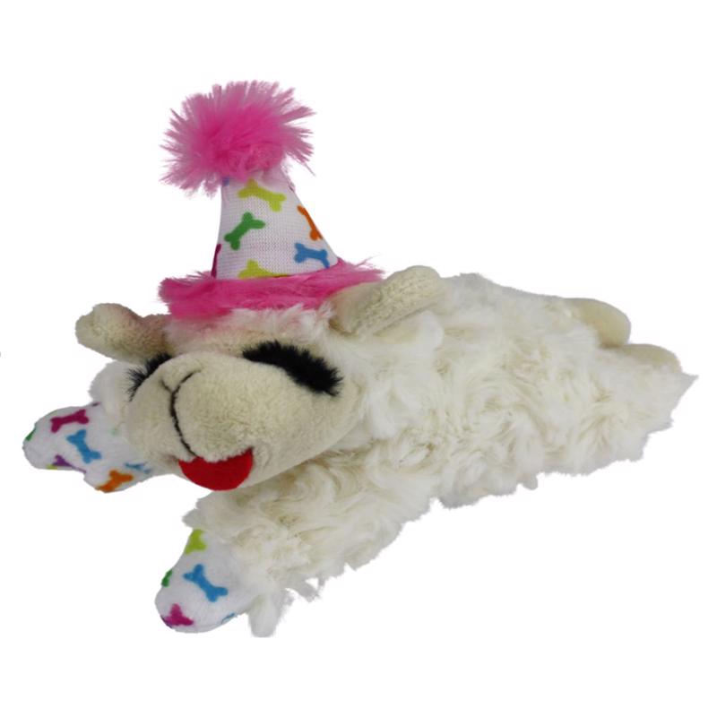 Multipet Assorted Polyester Lamb Chop W/Birthday Hat Dog Toy 10.5 in. 1 pk