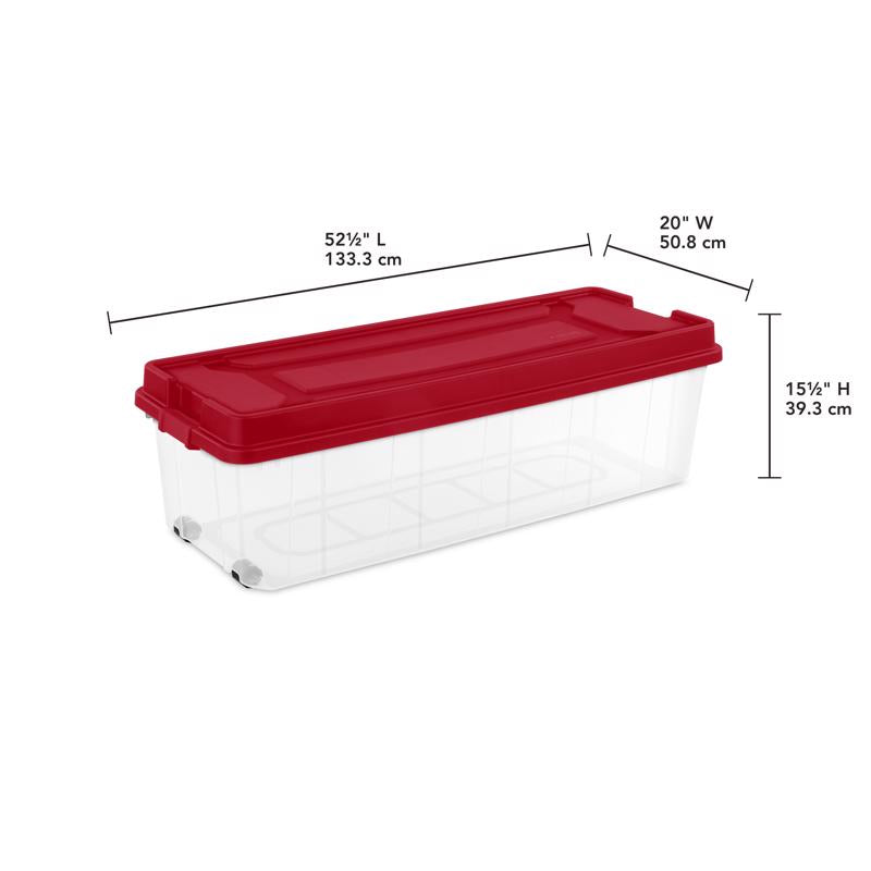 Sterilite Clear/Red Storage Tote w/Wheels 15.5 in. H X 52.5 in. W X 20 in. D