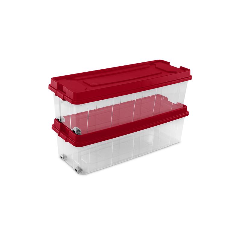 Sterilite Clear/Red Storage Tote w/Wheels 15.5 in. H X 52.5 in. W X 20 in. D