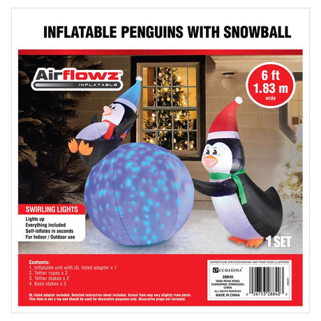 Occasions LED Blue Penguins and Snowball 5 ft. Inflatable