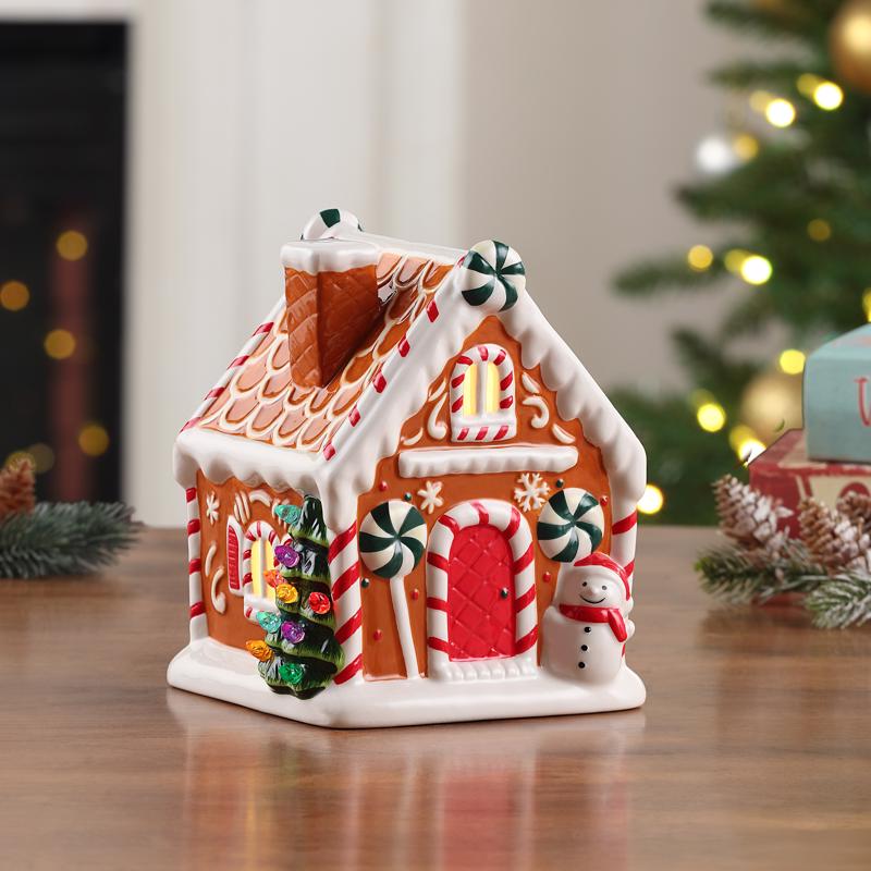 Mr. Christmas LED Brown Ceramic Gingerbread House Christmas Village 7 in.