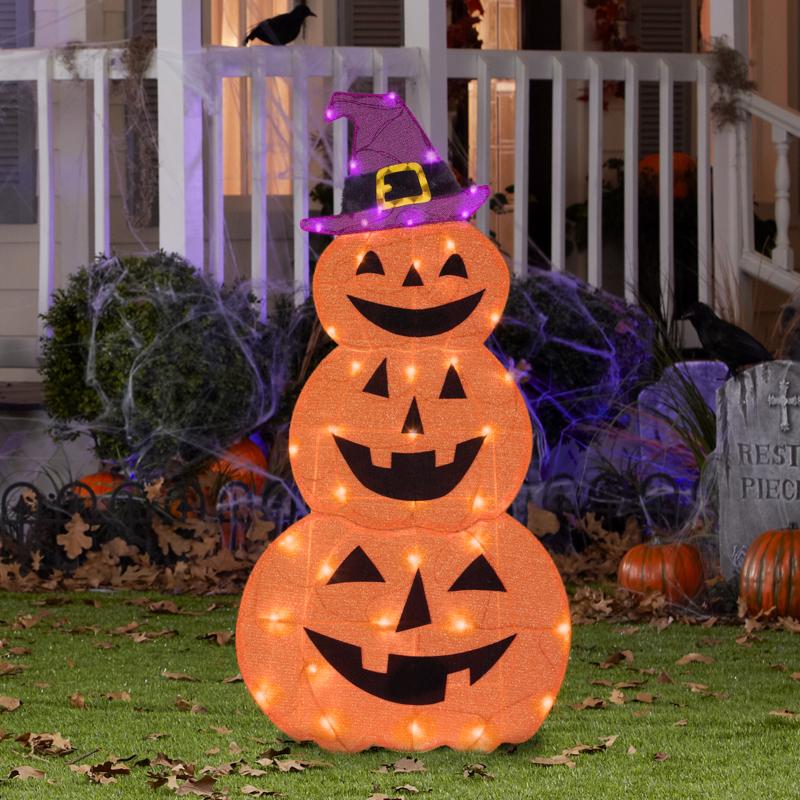 Gemmy Flat-Tastics Orange 50 ct 48 in. LED Jack-O-Lantern Yard Decor