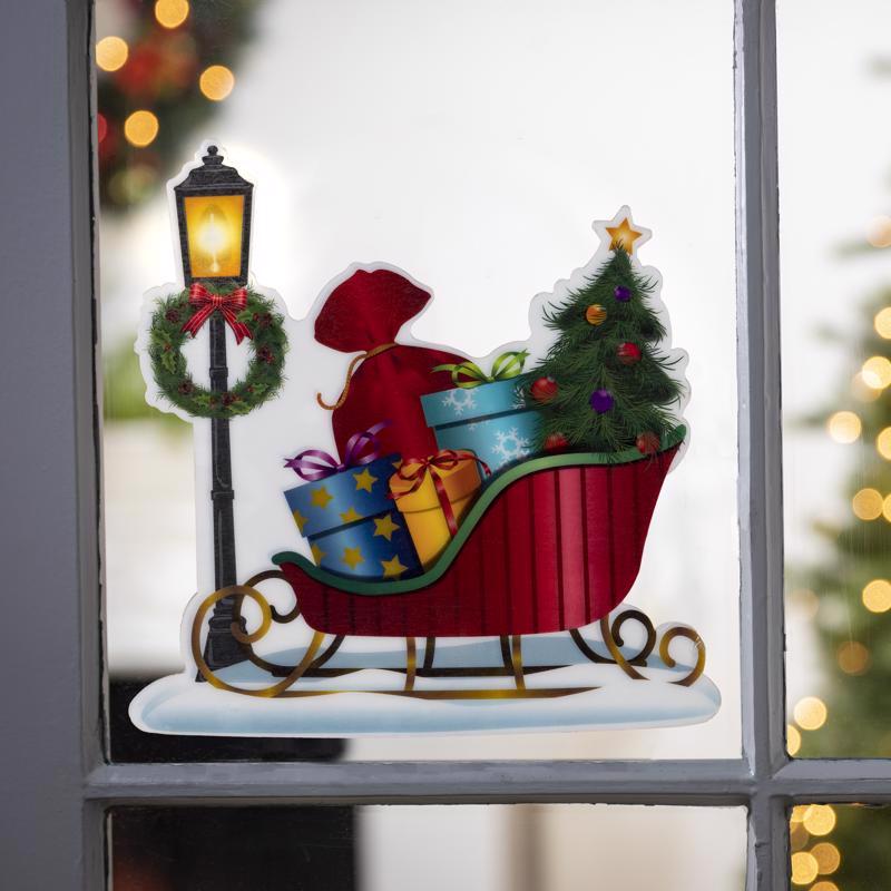 Gerson LED Multicolored Window Clings Sleigh 9.84 in.
