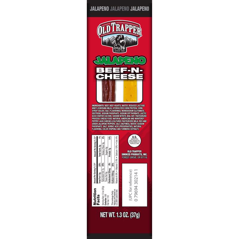 Old Trapper Jalapeno Beef Stick and Cheese 1.3 oz Boxed