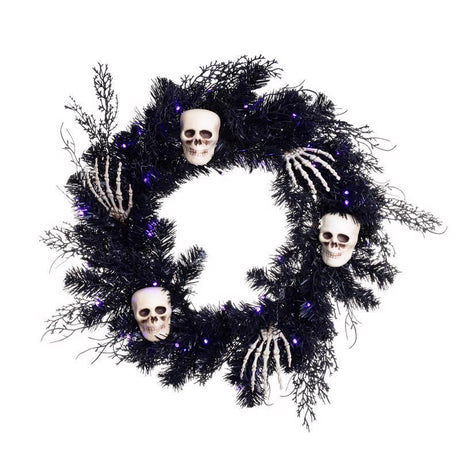 WREATH SKULL B/O BLK 24"