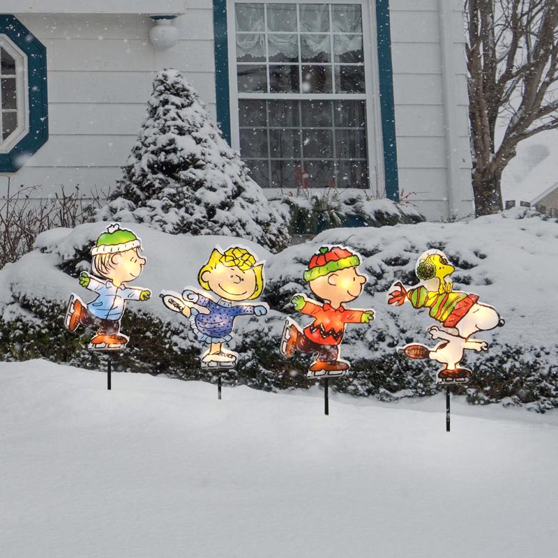ProductWorks LED Pre-Lit Skating Peanuts 26 in. Pathway Decor