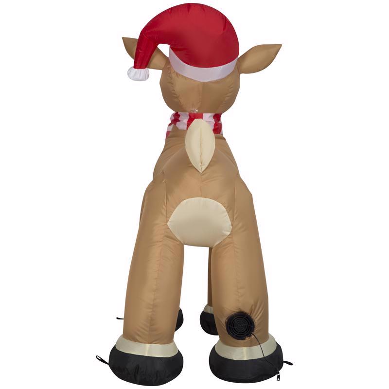 Gemmy Christmas Airblown Inflatable Standing Rudolph w/Santa Hat & Scarf, 3.5 ft Tall, Brown