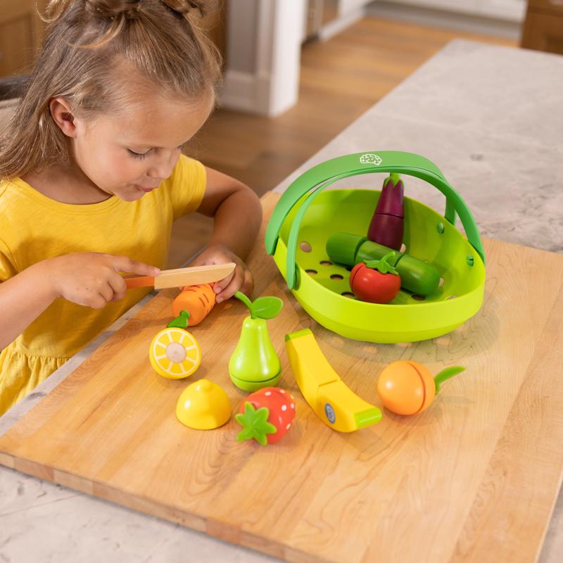 Fat Brain Toy Pretendables Fruit & Veggie Basket Set Multicolored 11 pc