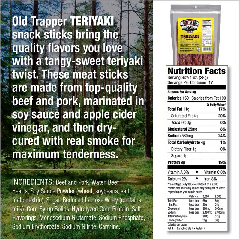 Old Trapper Teriyaki Snack Stick 17 oz Bagged