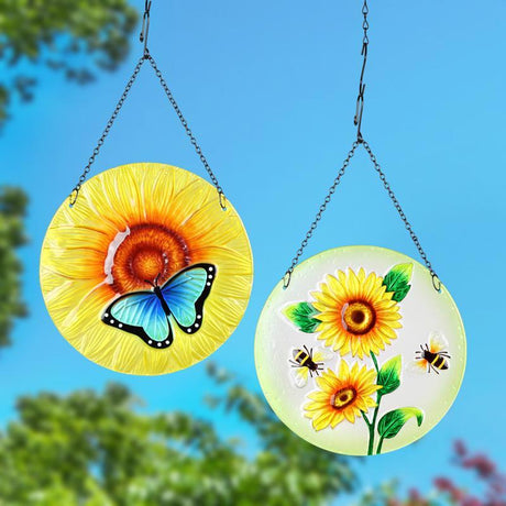 Exhart Blue Metal 10 in. H Butterfly & Sunflower Outdoor Decoration