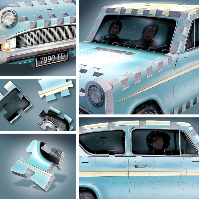 Wrebbit3D Harry Potter Flying Ford Anglia Mini 3D Jigsaw Puzzle Multicolored 130 pc