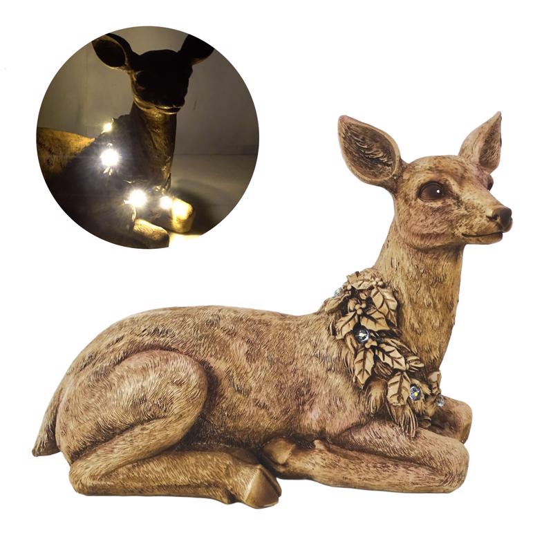 Alpine LED Brown Small Holiday Doe Deer Statuary Table Decor 10 in.