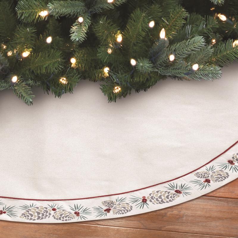 Dyno Ivory/Red Faux Pine Cone Tree Skirt