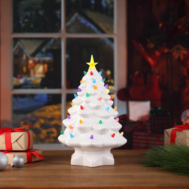 Mr. Christmas LED White Nostalgic Tree Table Decor 14 in.