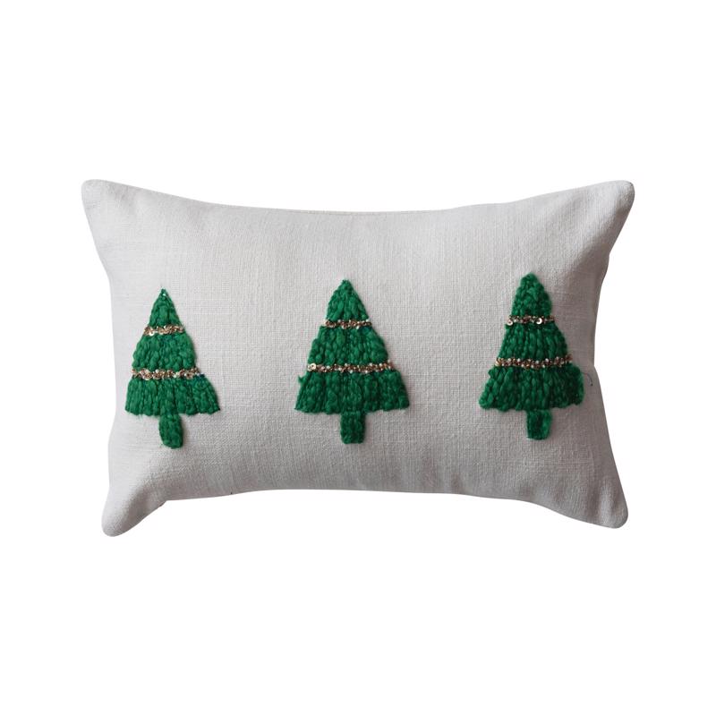 Creative Co-Op Natural/Green Christmas Trees Pillow 9 in.