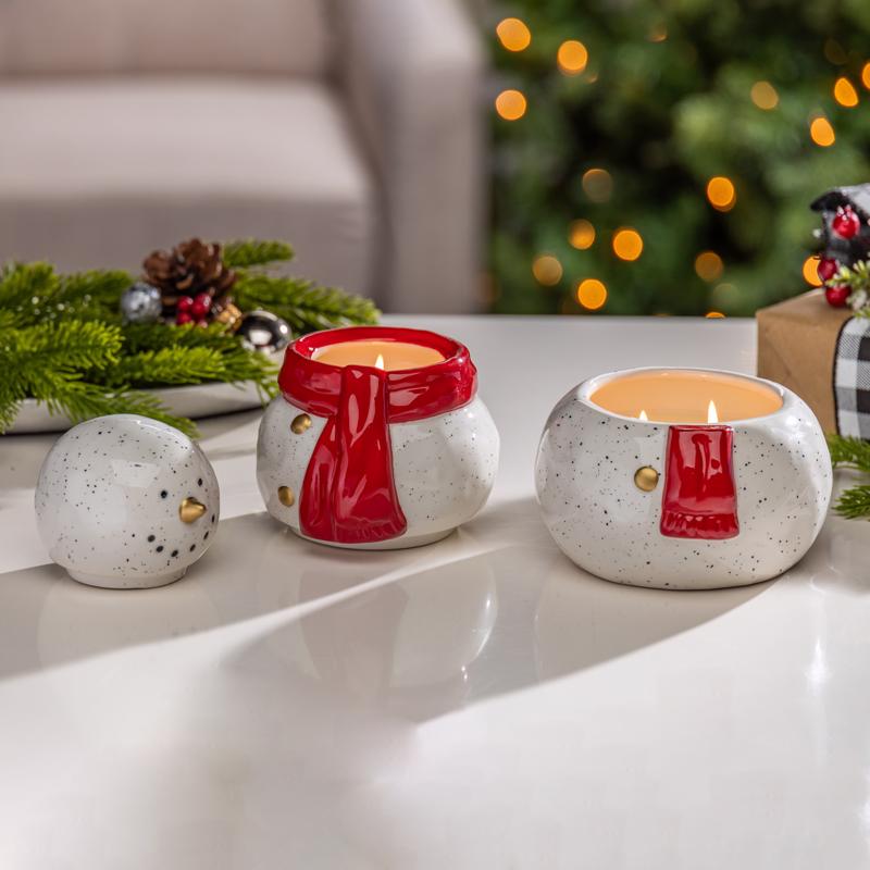 Gerson White/Red Snowman Christmas Scented Wax Candle 8 in.