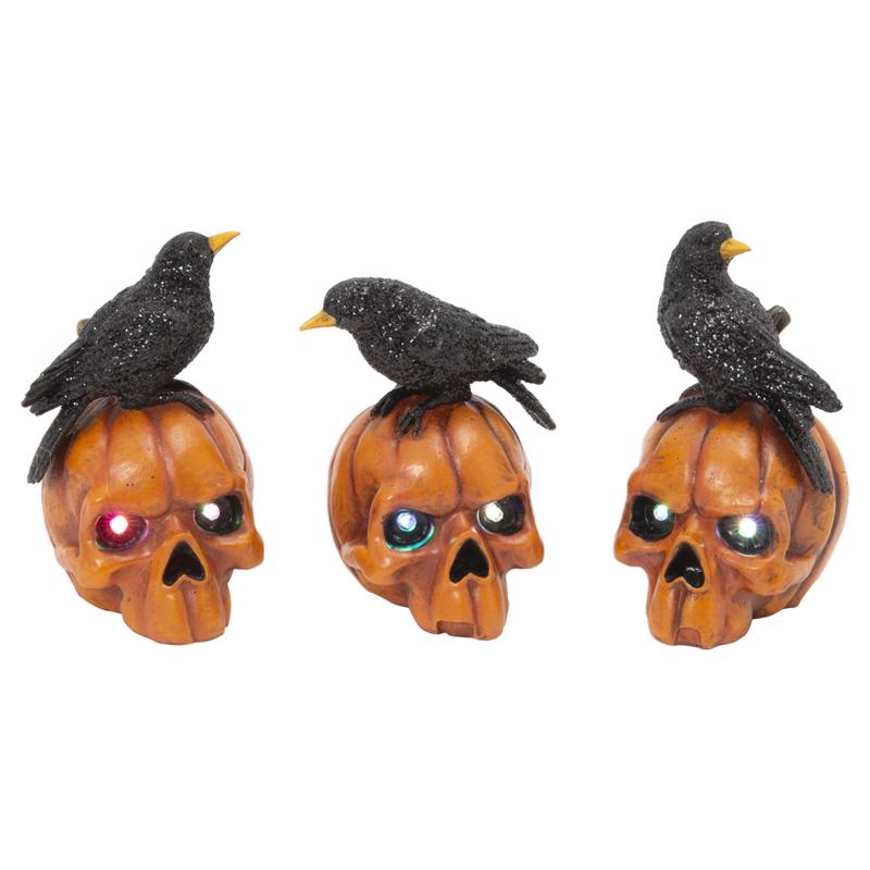 Gerson 6 in. Pumpkin Skull with Crow Fall Decor