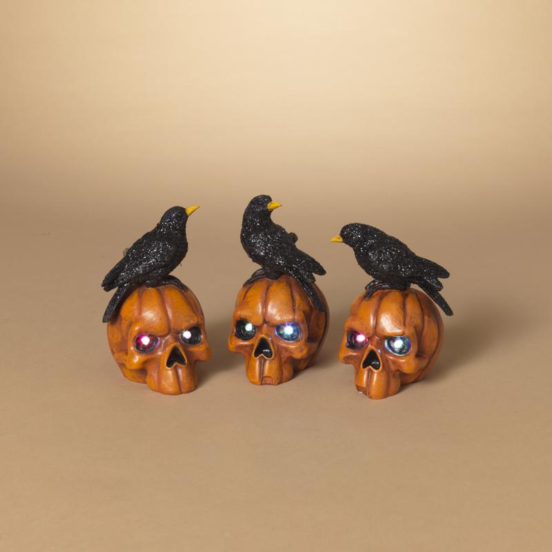 Gerson 6 in. Pumpkin Skull with Crow Fall Decor