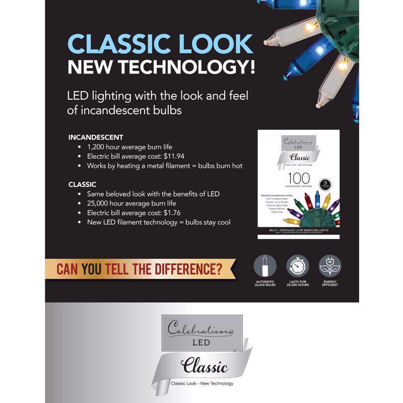 Celebrations Classic LED T5 Multicolored/Warm White 50 ct String Christmas Lights 16 ft.