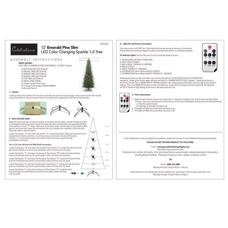 Holiday Bright Lights 12 ft. Slim LED 2900 ct Emerald Pine Sparkle Color Changing Christmas Tree