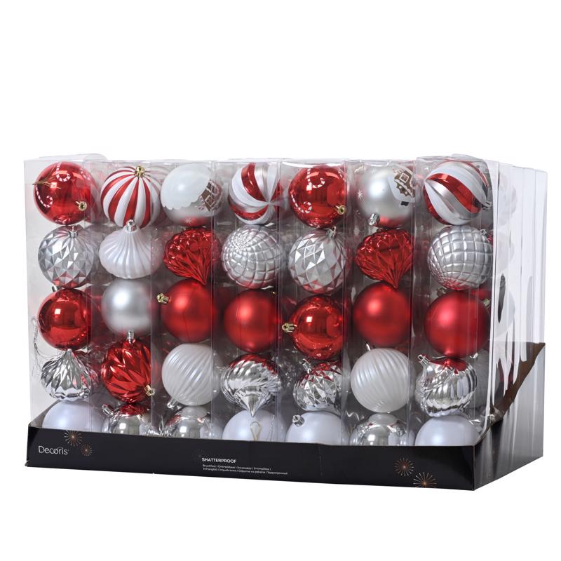 Decoris Red/Silver/White Assorted Shatterproof Ornaments