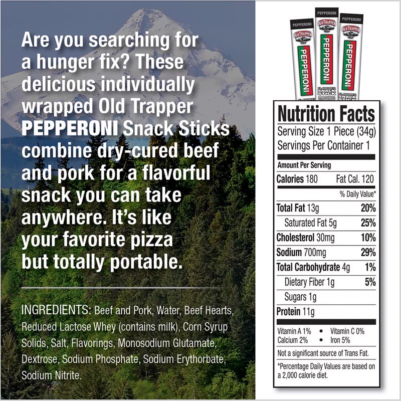 Old Trapper Pepperoni Snack Stick 1.2 oz Shrink Wrapped
