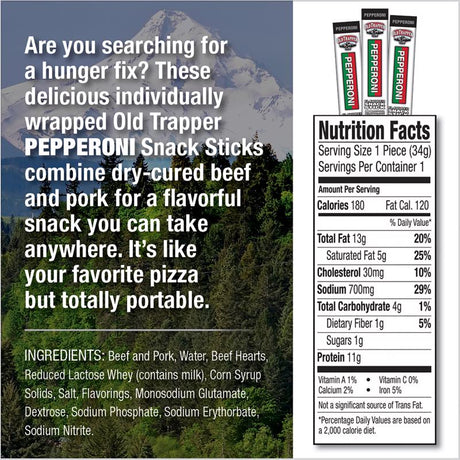 Old Trapper Pepperoni Snack Stick 1.2 oz Shrink Wrapped