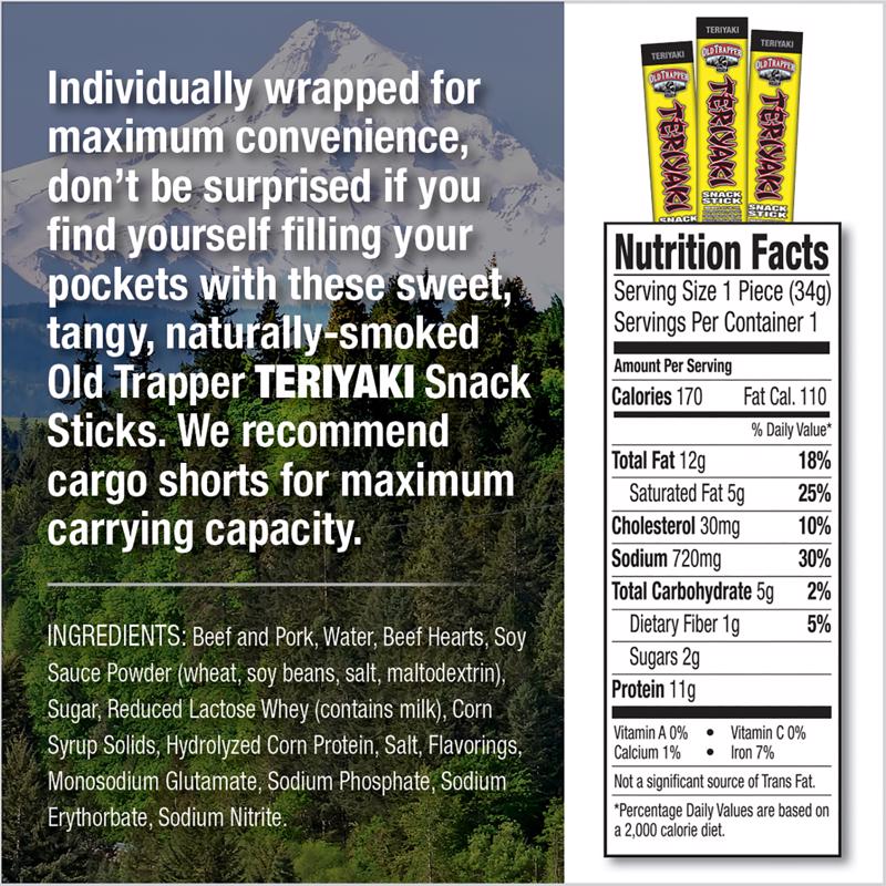Old Trapper Teriyaki Snack Stick 1.2 oz Shrink Wrapped