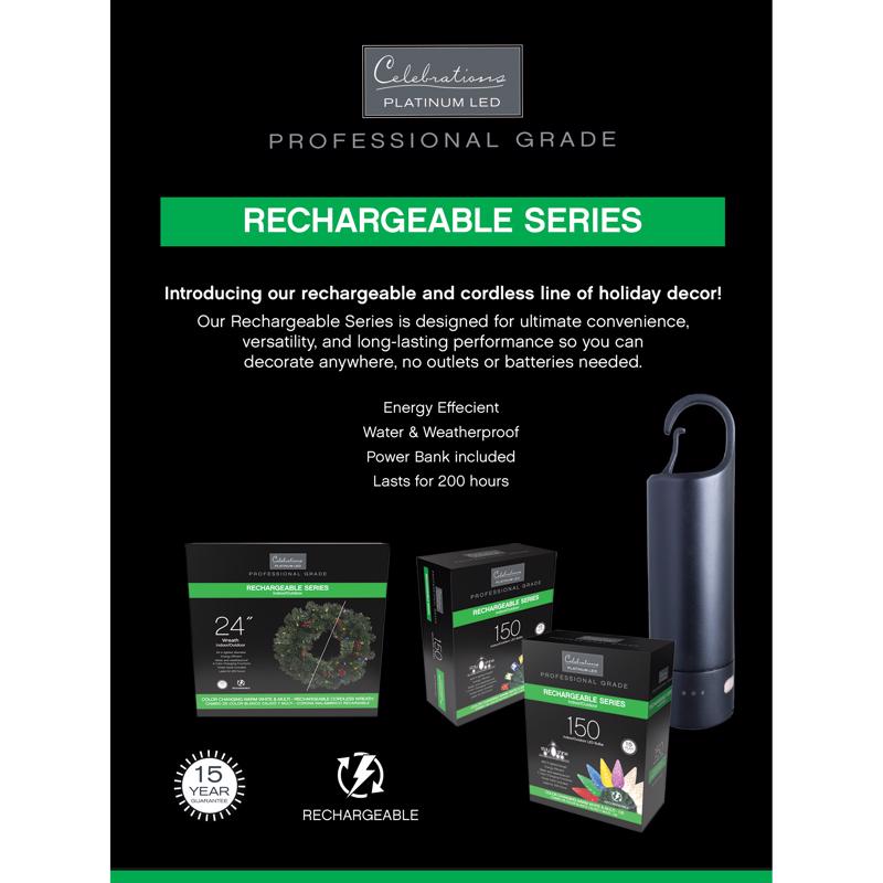 Celebrations Platinum LED C6 Multicolored/Warm White 150 ct String w/ Powerbank Christmas Lights