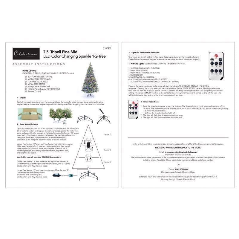 Holiday Bright Lights 1-2 Tree 7-1/2 ft. Full LED 2000 ct Tripoli Pine Sparkle Color Changing Christ