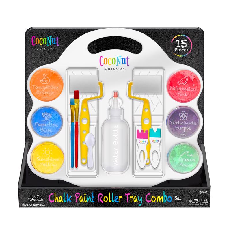 CocoNut Outdoor DIY Sidewalk Chalk Paint Roller Tray Set Multicolored 17 pc