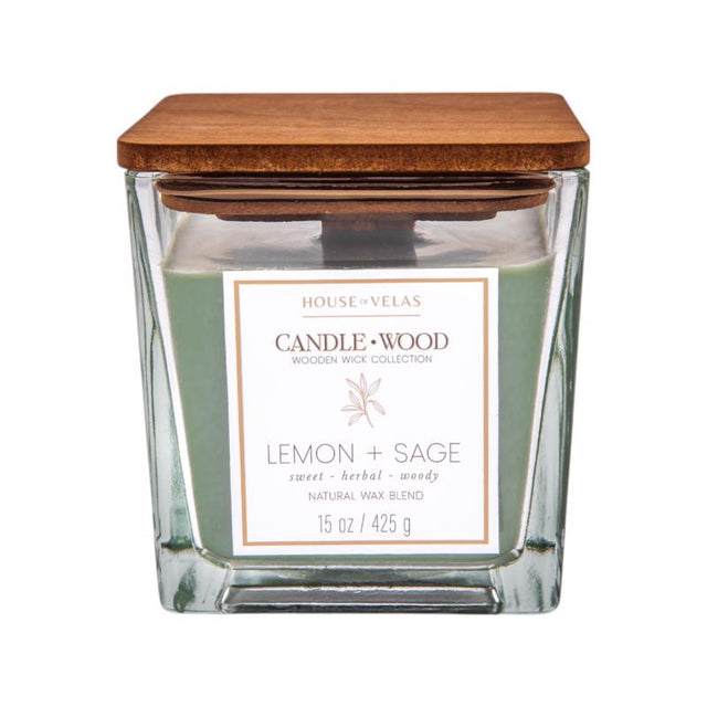 House of Velas Candlewood Green Lemongrass Sage Scent Candle 15 oz