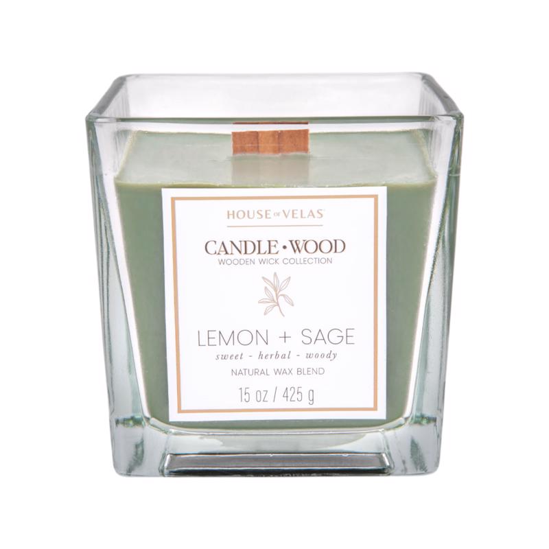 House of Velas Candlewood Green Lemongrass Sage Scent Candle 15 oz