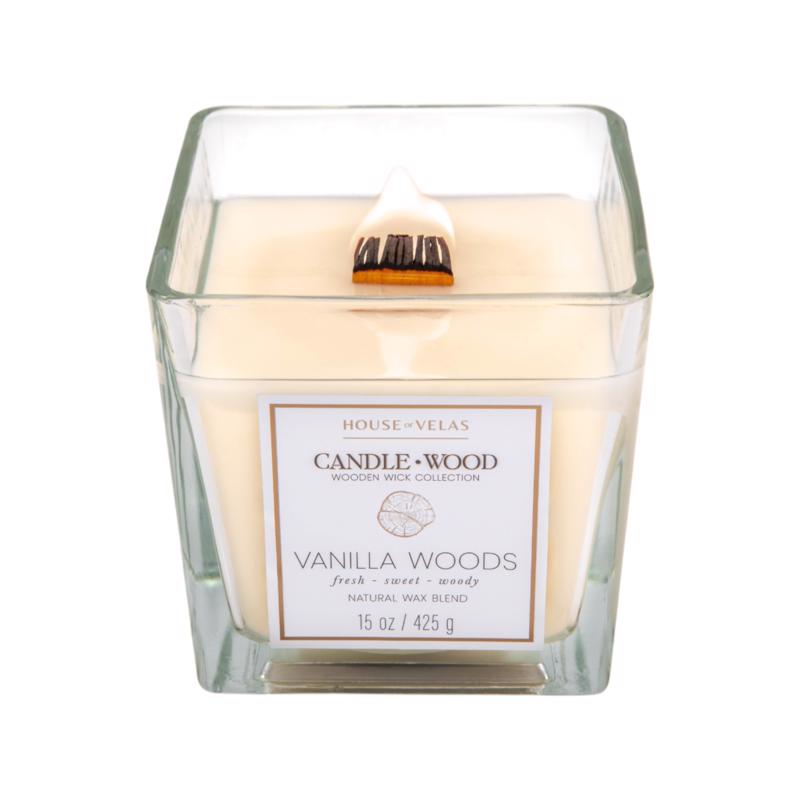 House of Velas Candlewood White Vanilla Woods Scent Candle 15 oz