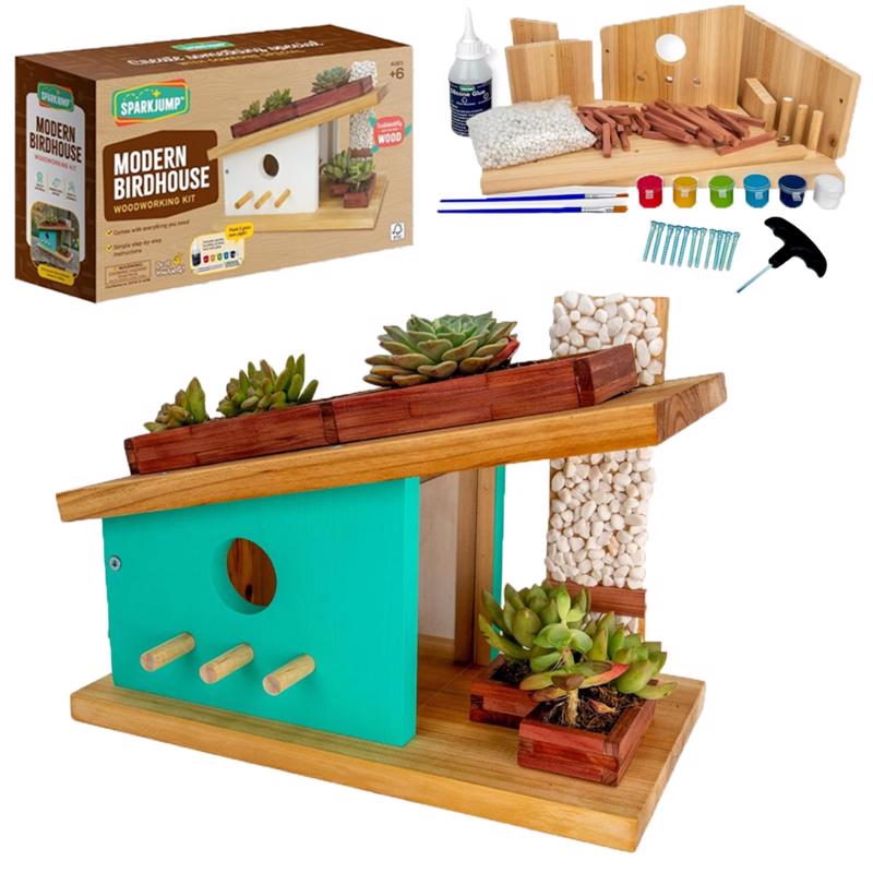 SparkJump Modern Birdhouse Woodworking Kit