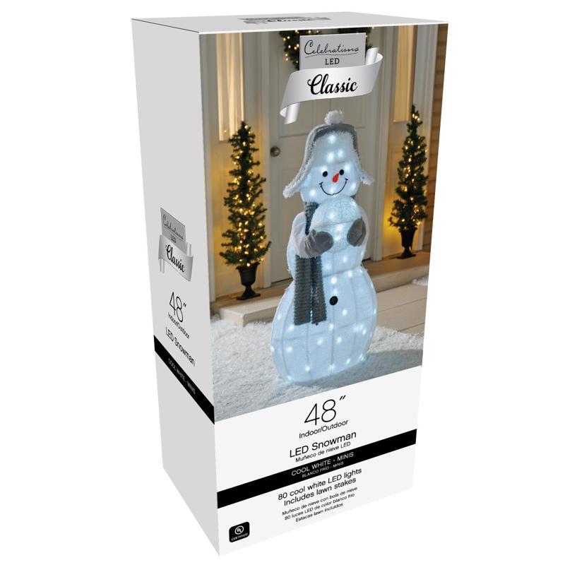 Celebrations LED Cool White Snowman with Snowball 48 in. Yard Decor