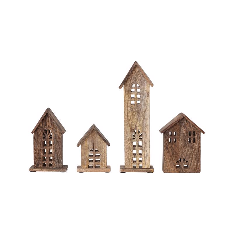 Creative Co-Op Carved Mango Wood Houses Table Decor