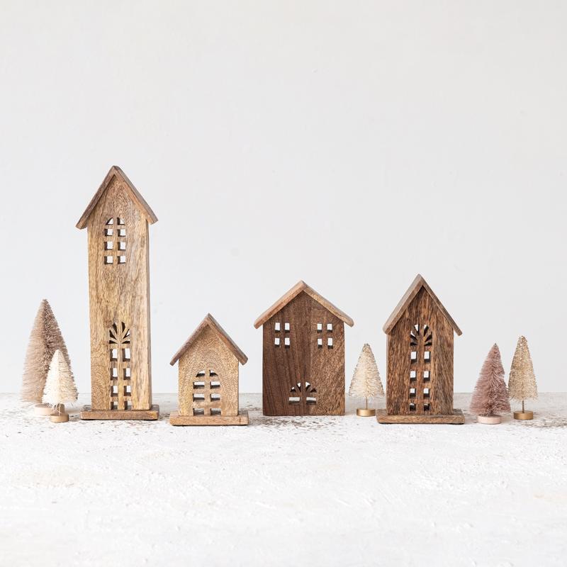 Creative Co-Op Carved Mango Wood Houses Table Decor