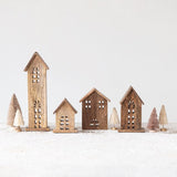 Creative Co-Op Carved Mango Wood Houses Table Decor