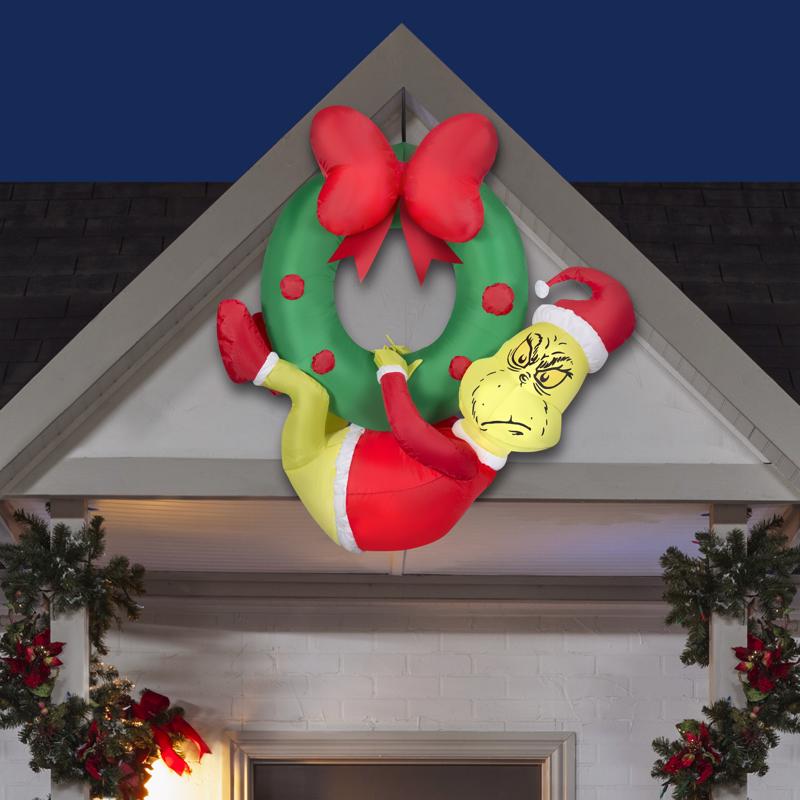 Gemmy Grinch Hanging from Wreath 4 ft. Inflatable