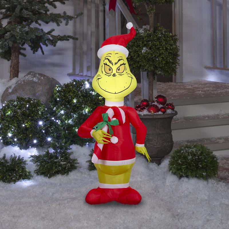Gemmy Grinch with Candy Cane 4 ft. Inflatable