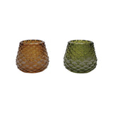 Creative Co-Op Amber/Green Glass Pinecone Tealight Holder Table Decor