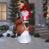 Santa Bucking on Bull Scene Santa Bull 72 in. Inflatable