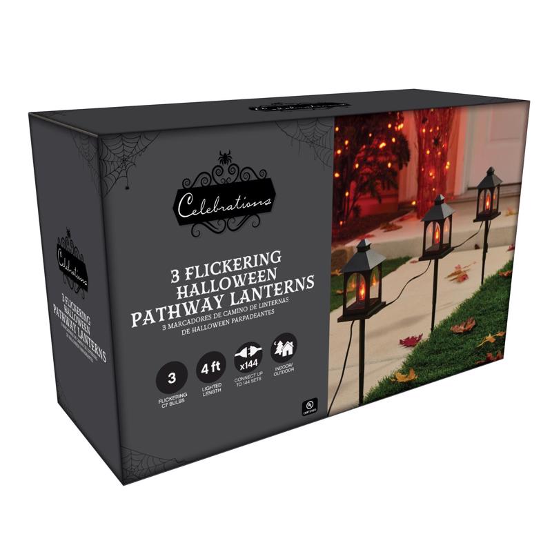 Celebrations Orange 3 ct Incandescent Prelit Lantern Pathway Decor