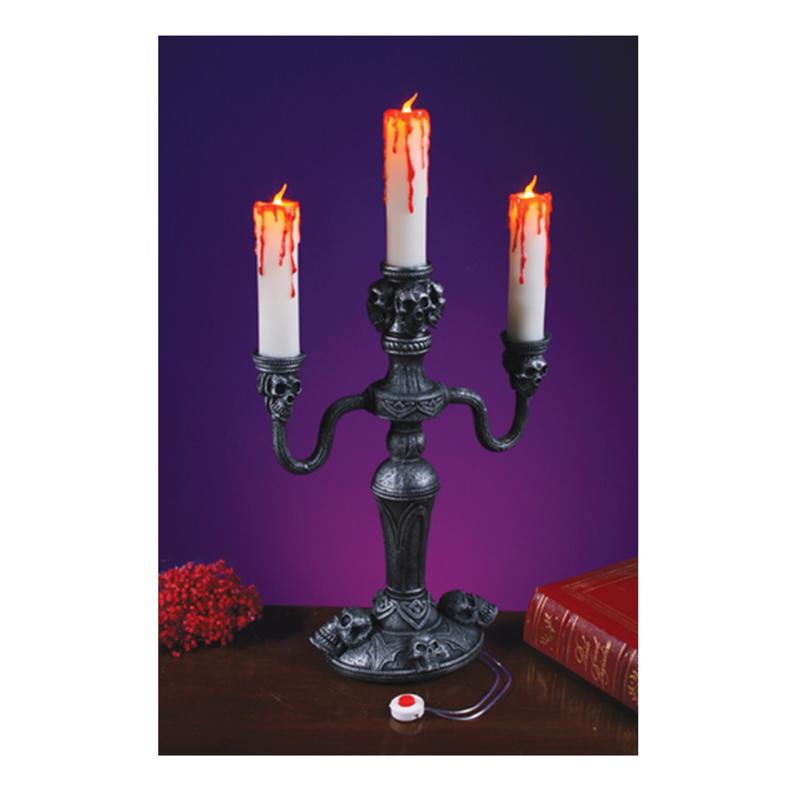Fun World 14.13 in. LED LED Gothic Skull Candelabra Halloween Decor