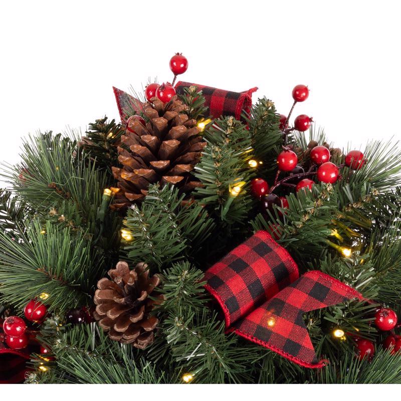 Celebrations 18 in. D LED Warm White Plaid Bow Urn Filler